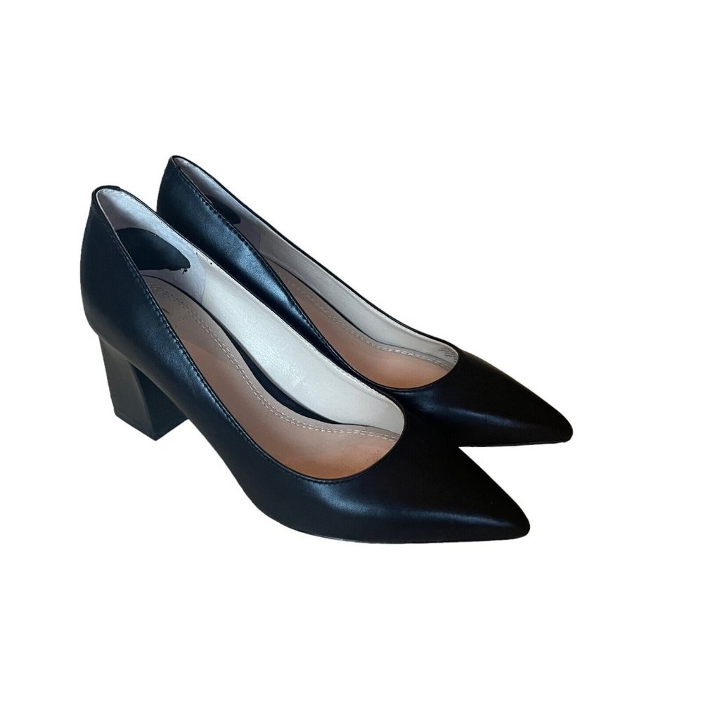 Marc Fisher Viviene Block Heel Slip On Dress Pumps Leather Classic Black Size 5M